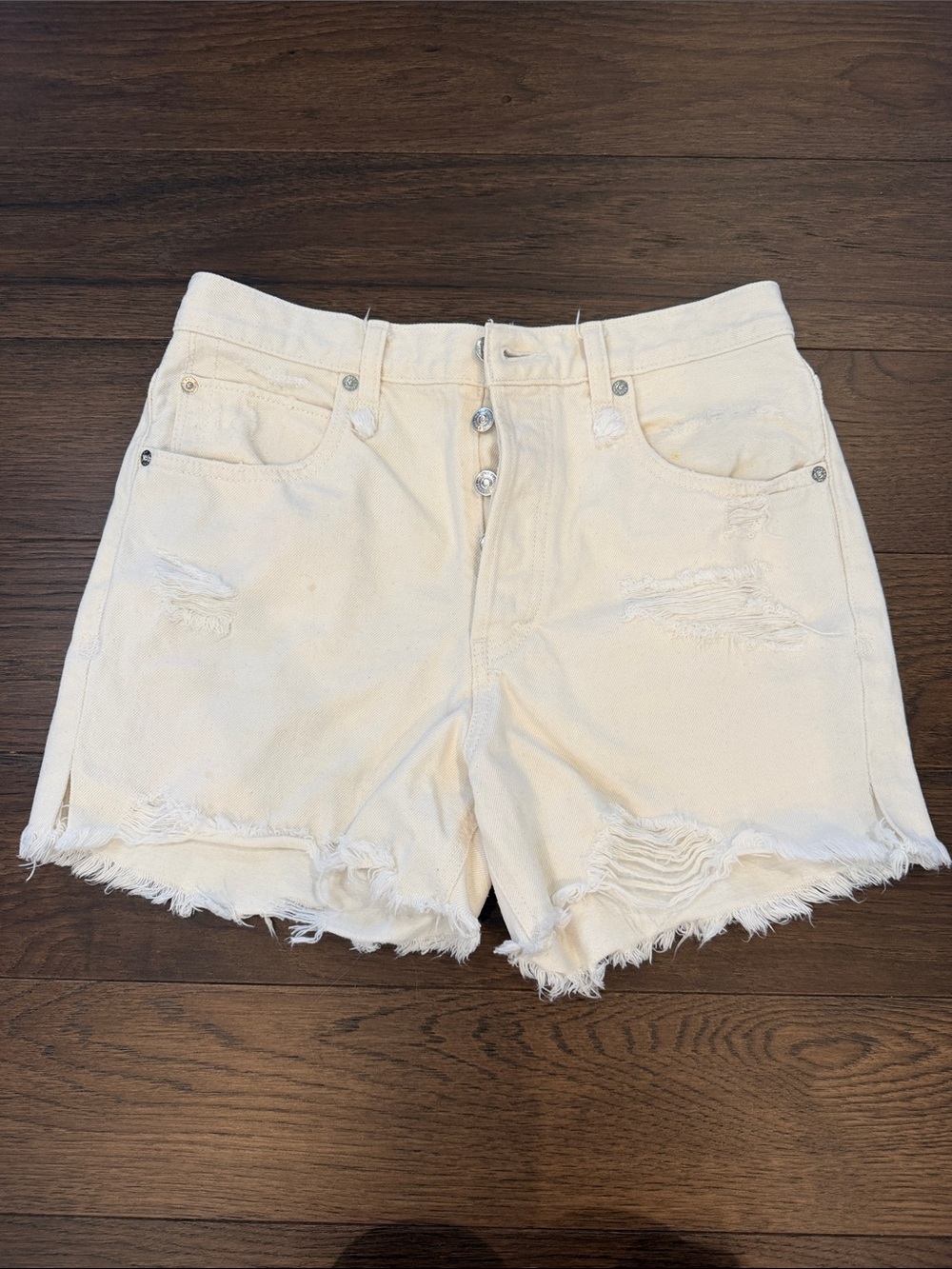 We The Free Cream Distressed High-Rise Denim Shorts Size 27 - C69-003